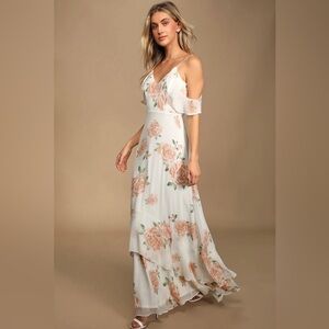 Lulu’s Take You There Ivory Floral Print Maxi Dress
